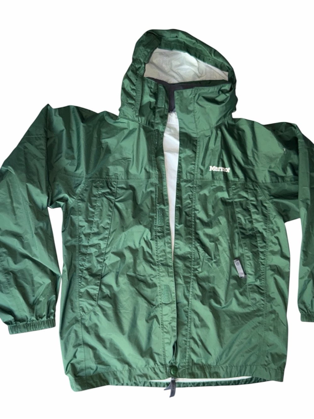 Marmot green rain windbreaker with hood